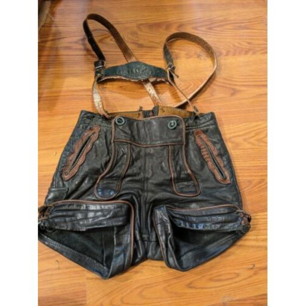 Vintage German Lederhosen Leather Oktoberfest‎ Suede Shorts Suspenders 23" Waist